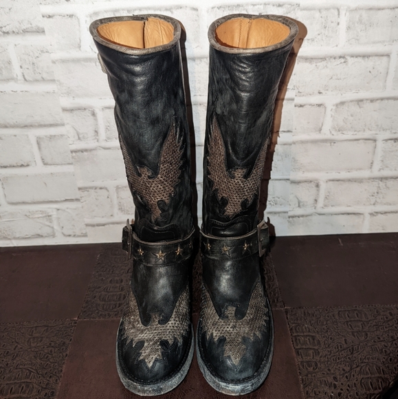 NEW Old Gringo Iron Eagle Black Distressed Riveted Biker Boots size 6.5 - Picture 2 of 13